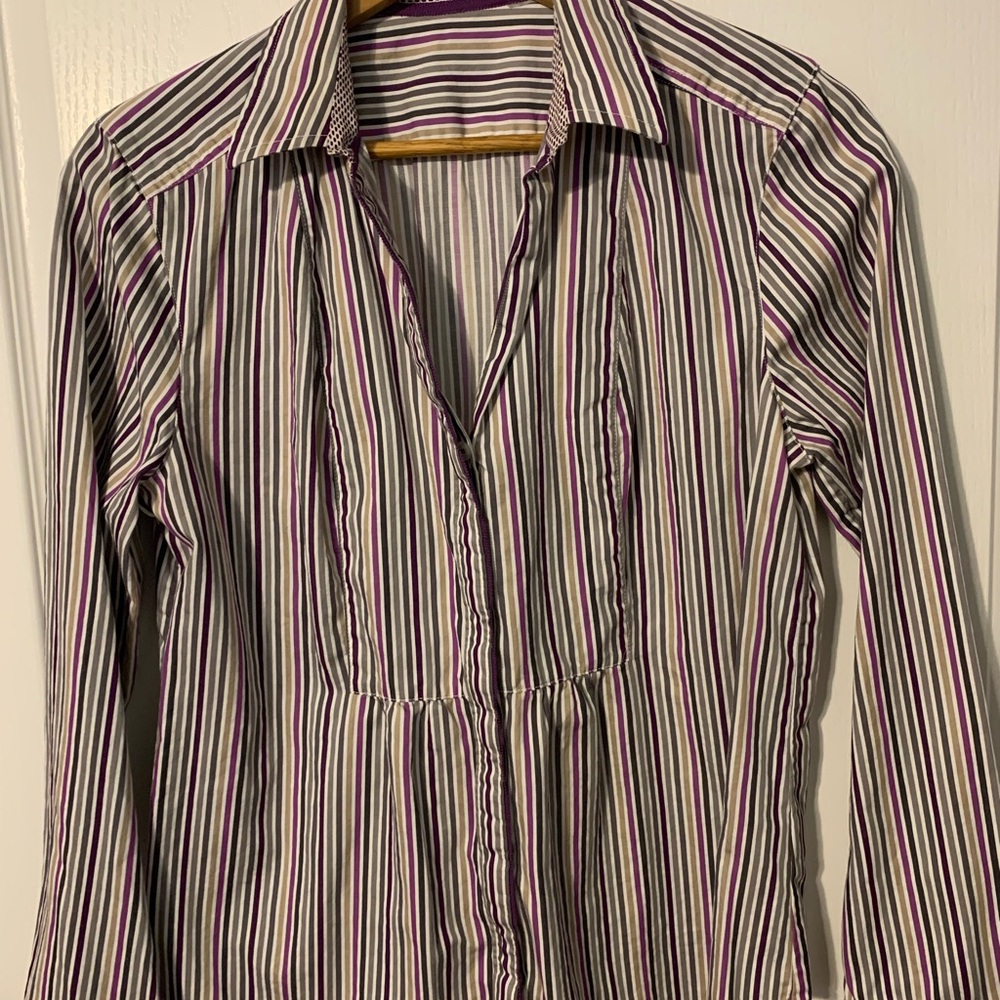Liz Claiborne Purple and White Striped Button Down Shirt
